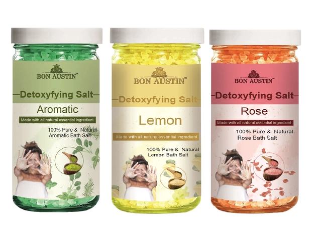 Bon Austin Aromatic, Lemon & Rose Detoxifying Bath Salt Crystal (200 g, Set of 3)