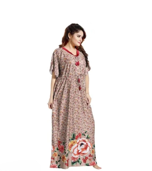 Satin Printed Kaftan for Women (Beige, XL)