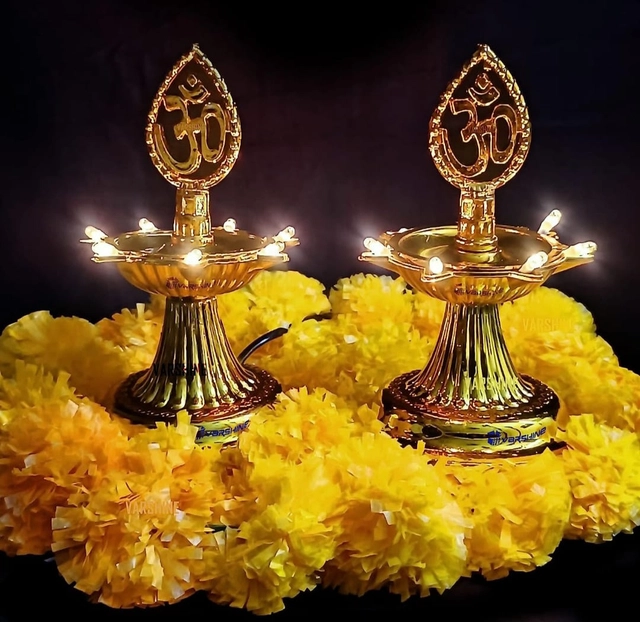 PVC Diwali Decoration Light 1 Layer Electric Diya (Gold)