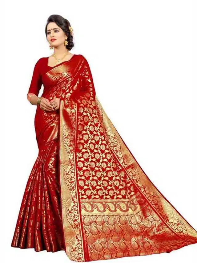 Self Design Banarasi Silk Blend Saree (Red) (AF-375)