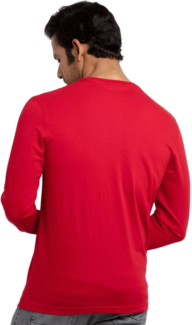 Cotton Blend Round Neck T-Shirt for Men (Red, S)