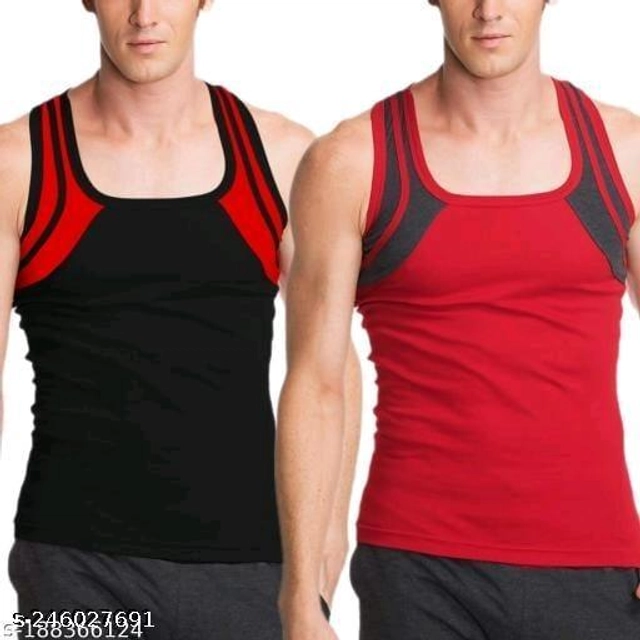 Cotton Vests for Men (Red & Black, XS) (Pack of 2)