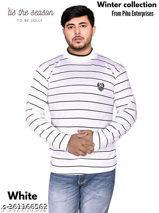 Woolen Striped Sweater for Men (White & Red, M) (Pack of 2)