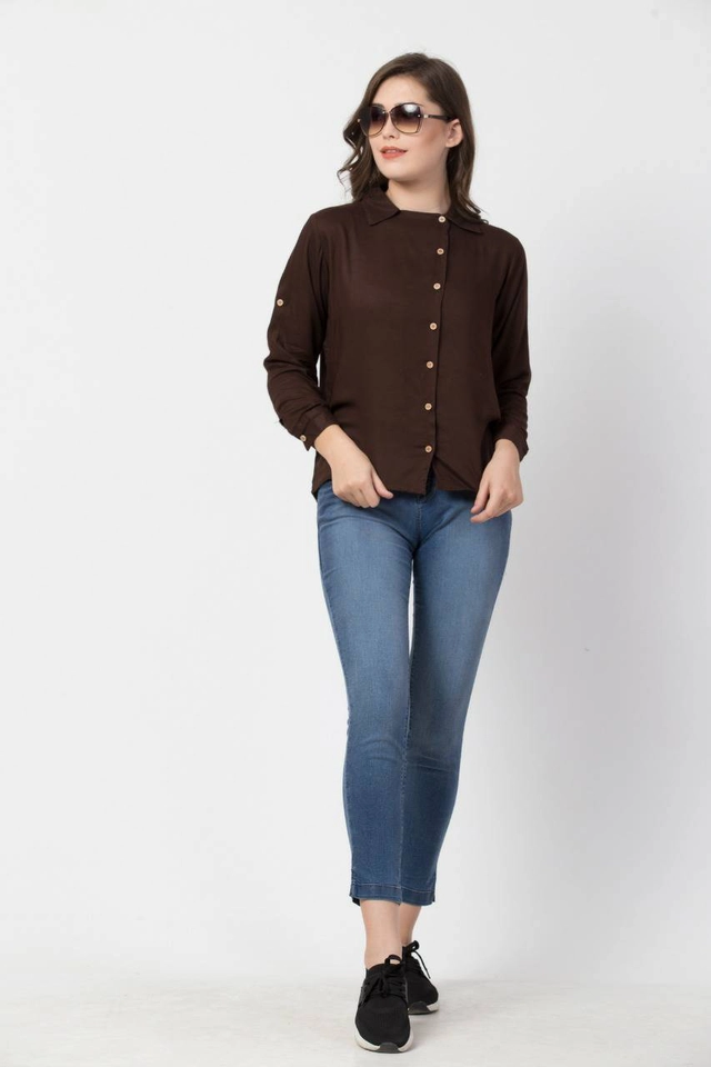 Cotton Solid Top for Women (Brown, S)