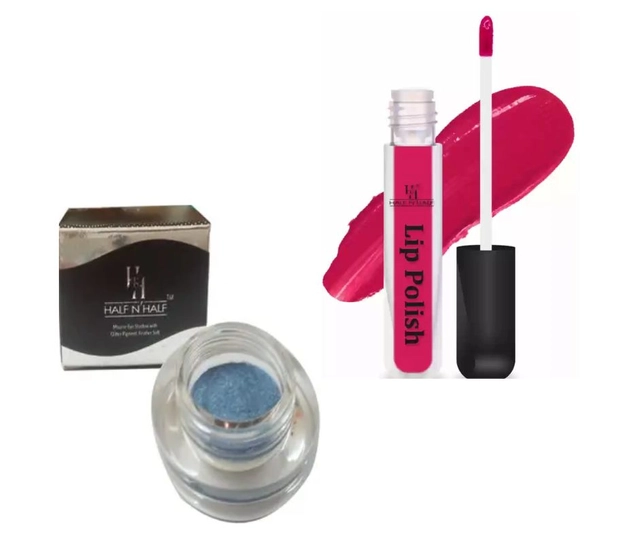 Combo of Mousse Glitter Pigment Eyeshadow with Lip Polish (Blue & Cherry, Set of 2)