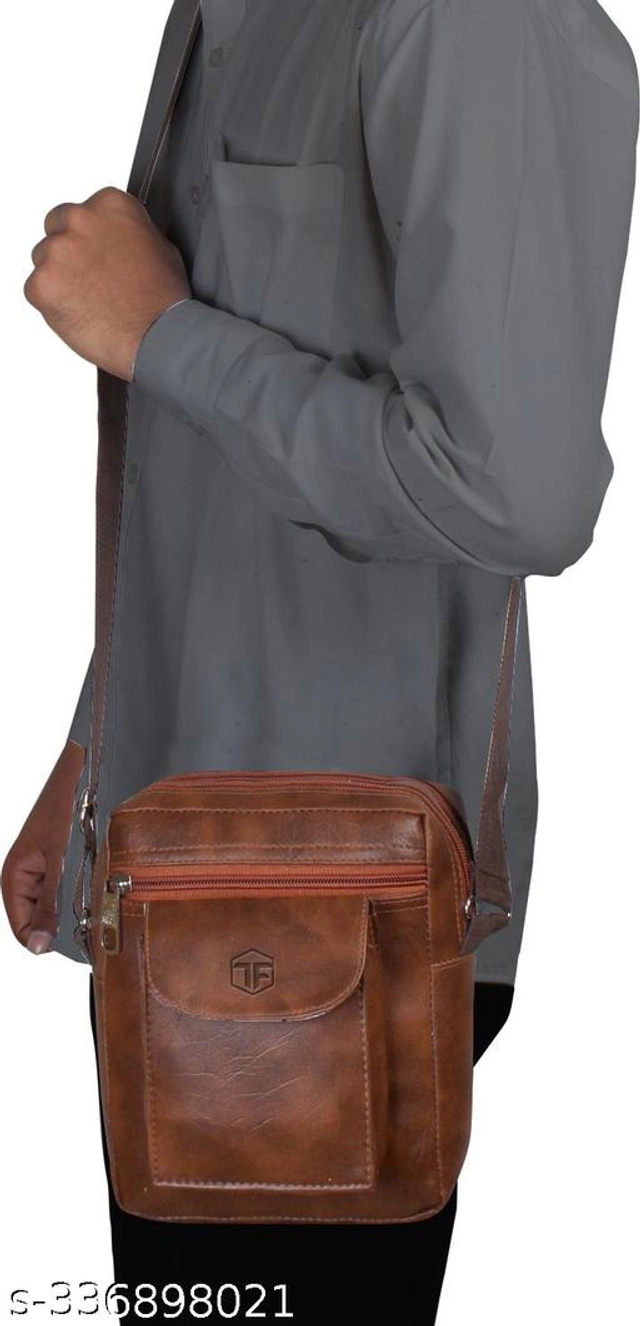 Faux Leather Sling Bags for Men (Tan)