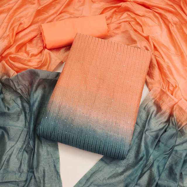 Women's Unstitched Dress Material (Orange) (OCH-285)
