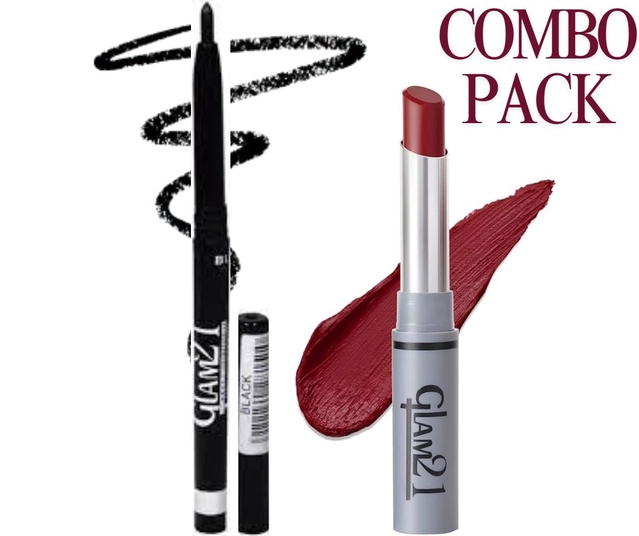 Glam21 Long Lasting Lipstick with Waterproof Kajal (Maroon & Black, Set of 2)