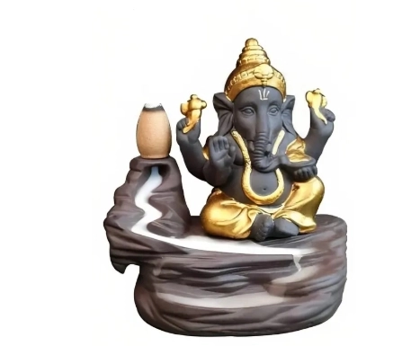 Combo of Ganeshji Smoke Fountain Incense Holder with 51 Pcs Back Flow Incense Cones (Gold & Brown, Set of 2)