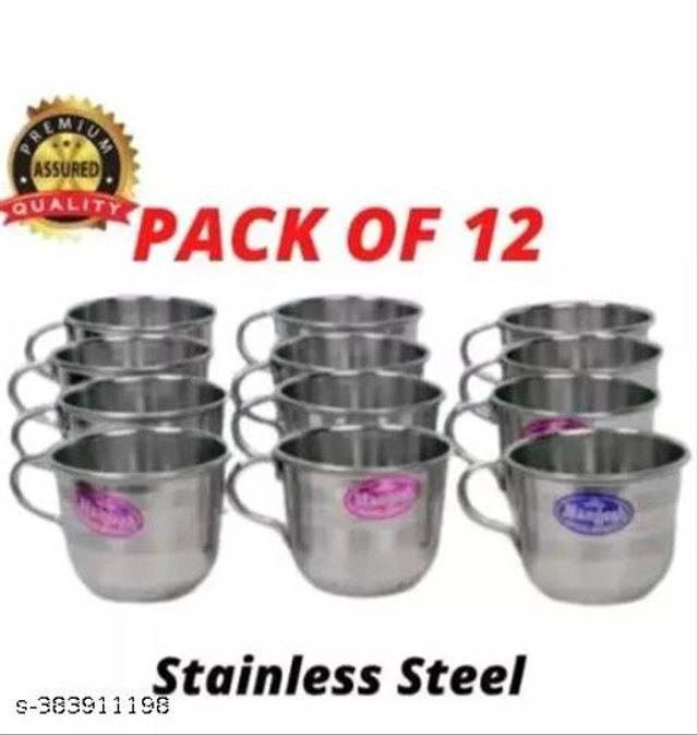 Stainless Steel Tea Cup (Silver, 100 ml) (Pack of 12)