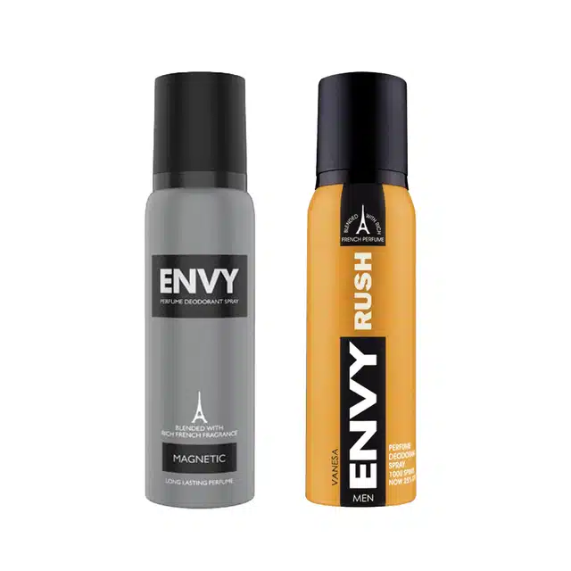 Envy Magnetic & Rush Deodorant Body Spray for Men & Women (Pack of 2, 120 ml)