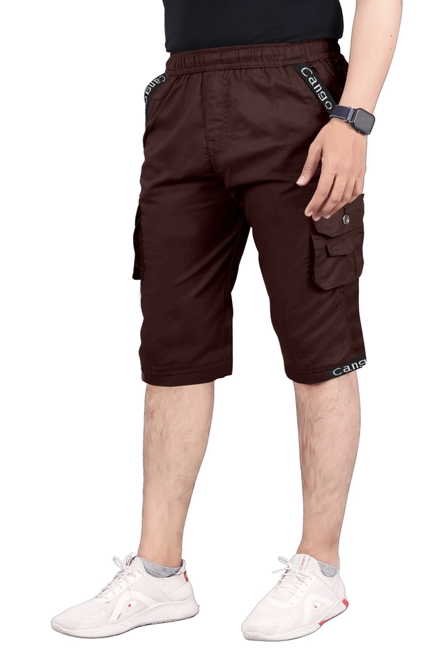 Cotton Solid Capri for Men (Brown, 28)