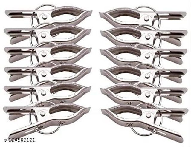 Stainless Steel Cloth Clips (Silver, Pack of 12)