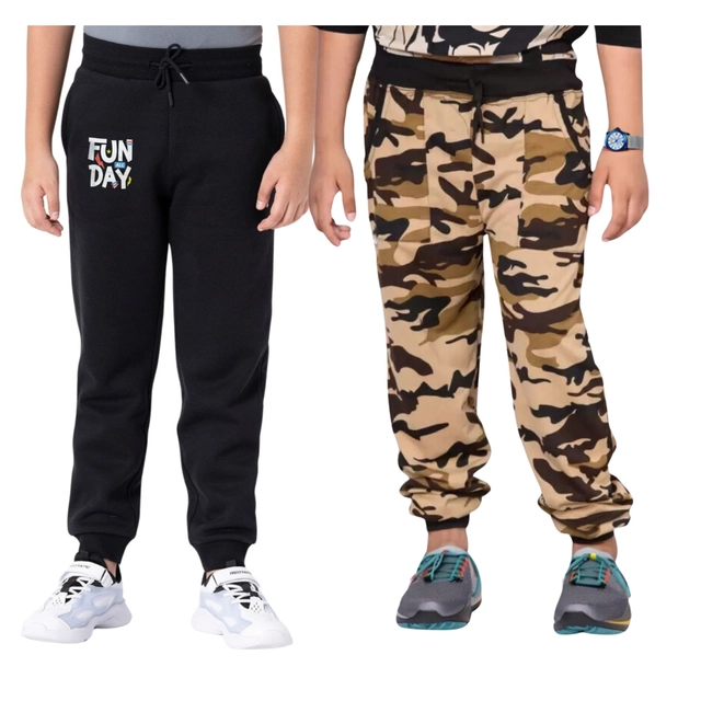 Cotton Blend Regular Fit Trackpants for Boys & Girls (Black & Brown, 2-3 Years) (Pack of 2)