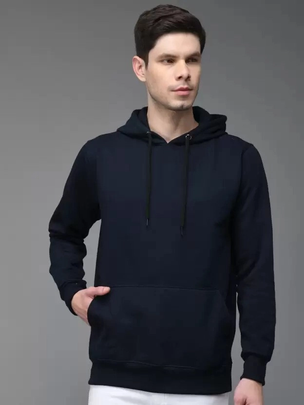 Cotton Blend Solid Hoodie for Men (Blue, M)