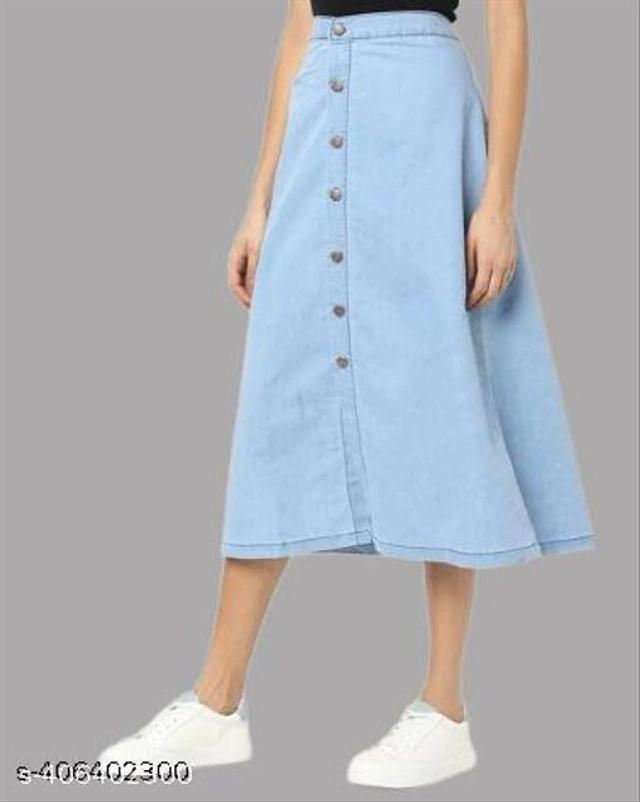 Denim Solid Skirt for Women (Sky Blue, 28)