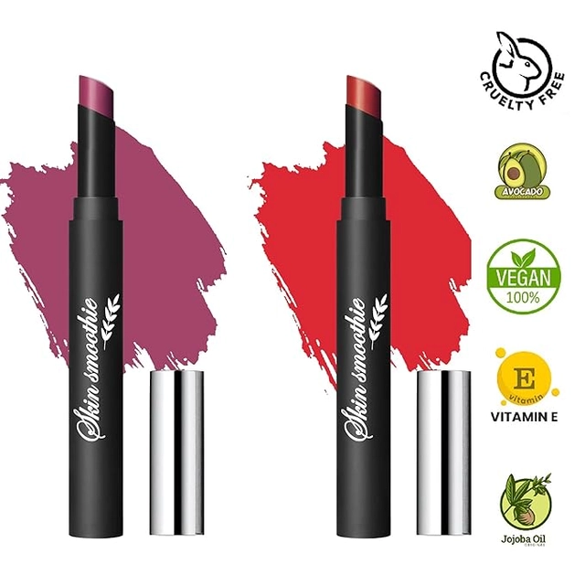 Skin Smoothie Lip Crayon Lipstick With Vitamin E & Avocado oil & Jojobal (Hot Red & Rose Pink ) (Pack Of 2)