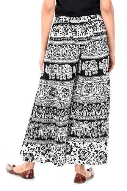 Rangun Casual Cotton Women Printed Palazzo (Black ) (MT-18)