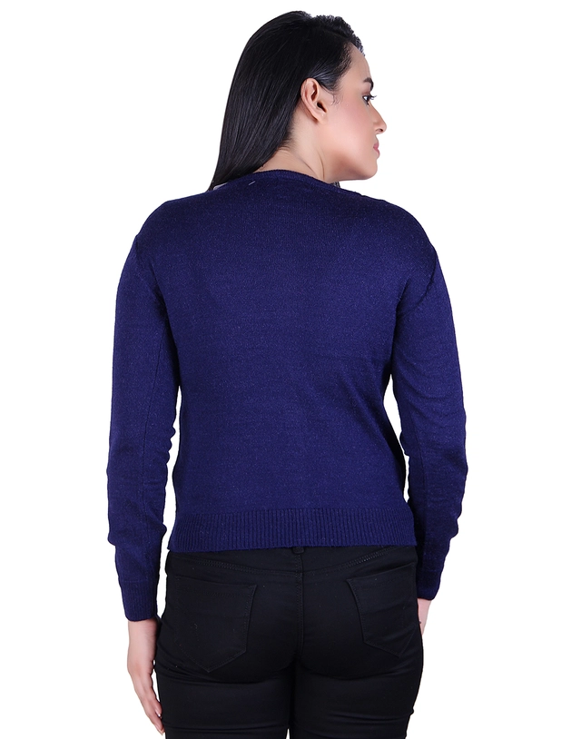 Round Neck Solid Cardigans for Women (Navy Blue, M)