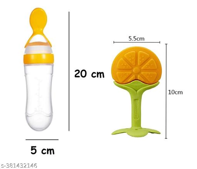 Feeding Bottle (90 ml) with Teether for Baby (Multicolor, Set of 2)