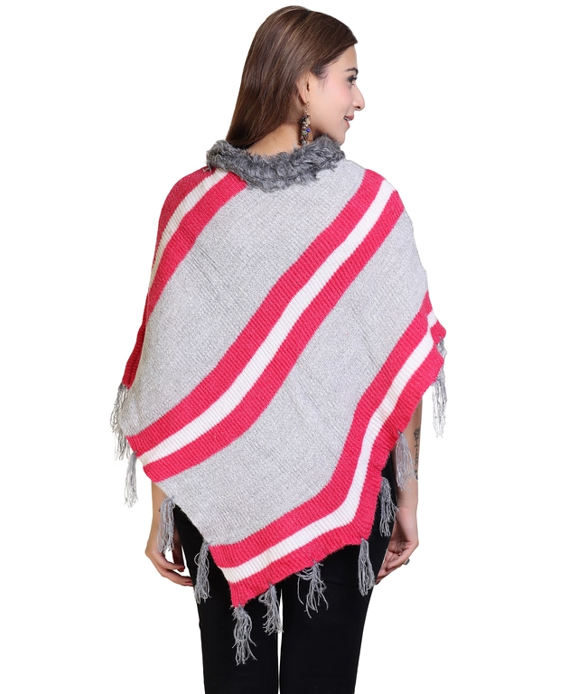 Woolen Self-Design Ponchos for Women (Multicolor, L)