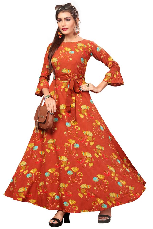 Fit and Flare Gown for womens (Orange, S) (NE3)
