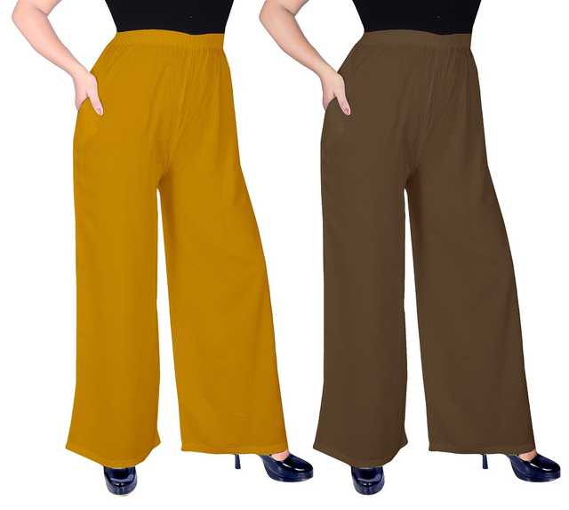 Mevaba Casual Viscose Blend Women Solid Palazzo (Pack Of 2, Mustard & Mouse brown ) (SS-266)