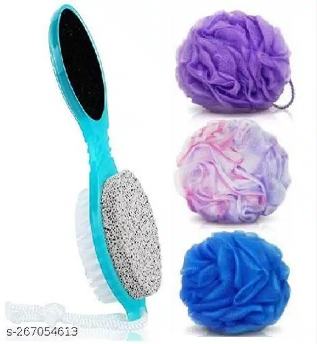 3 In 1 Foot Care Callus Brush with 3 Bathing Loofah (Multicolor, Set of 4)