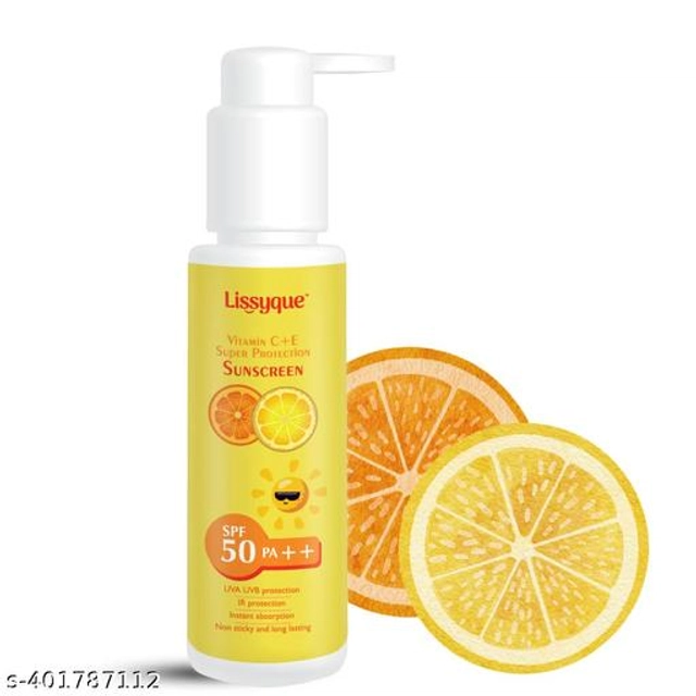  Lissyque Vitamin C and E Sunscreen Lotion for UVA and UVB Protection, SPF 50+, Fast Absorbing and Non-Greasy, 100ml