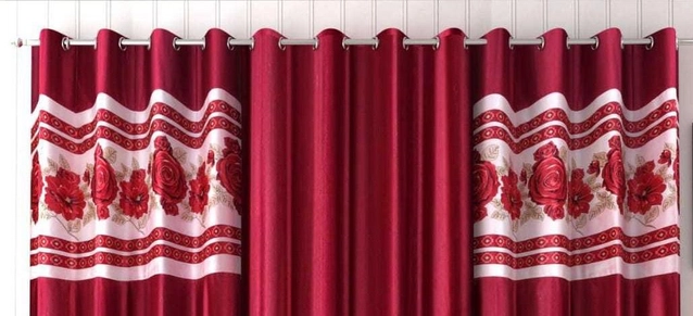 Polyester Room Darkening Printed Door Curtains (Maroon, 7 Feet) (Set of 3)