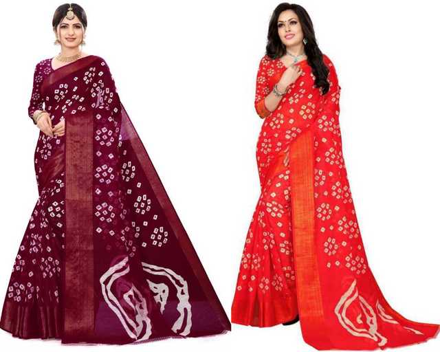 Trendy Cotton Silk Saree With Blouse Piece For Women (Pack Of 2) (Multicolor, 6.3 m) (M-3402)