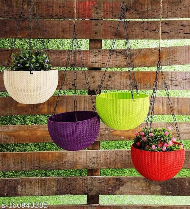 Plastic Hanging Planter (Multicolor, Pack of 4)