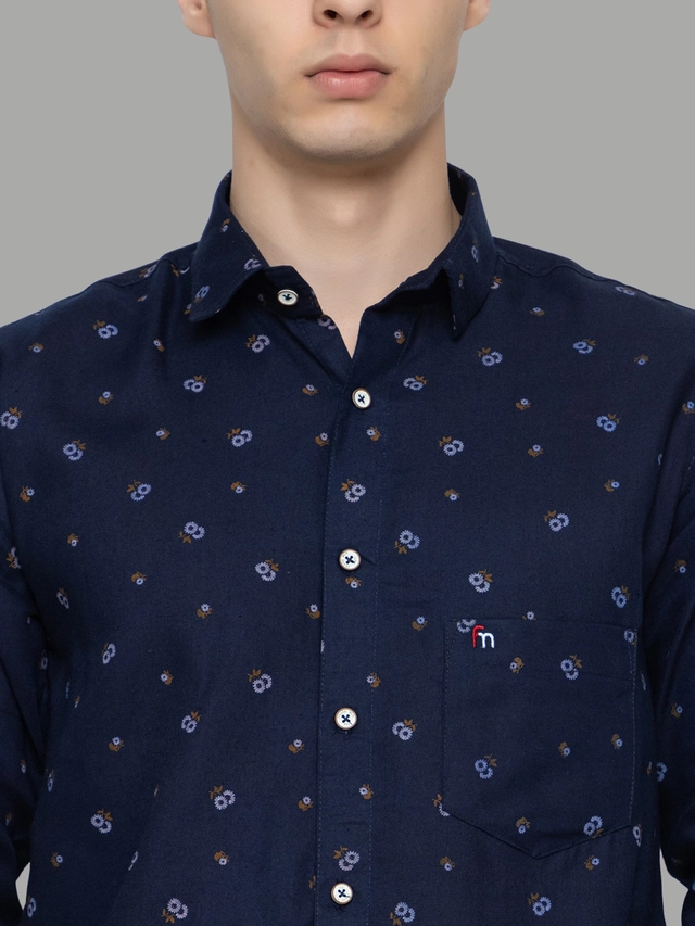 Full Sleeves Printed Shirt for Men (Navy Blue, M)