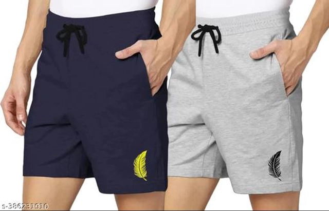 Cotton Blend Shorts for Men (Navy Blue & Grey, M) (Pack of 2)