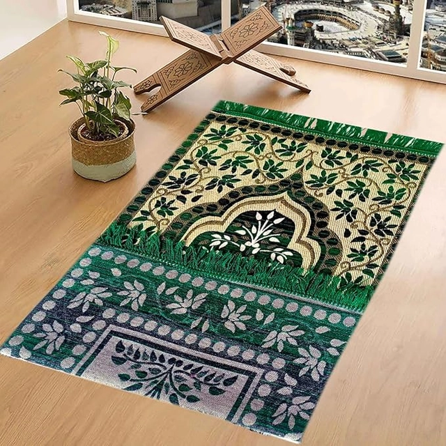 Qaleen Meditation & Multipurpose Use Velvet Rug Mats - Green (70x110cm)