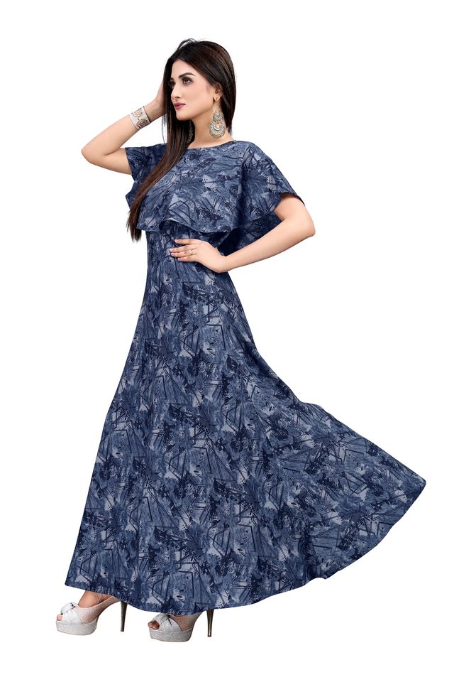 Fit and Flare Gown for womens (Blue, XL) (NE17)