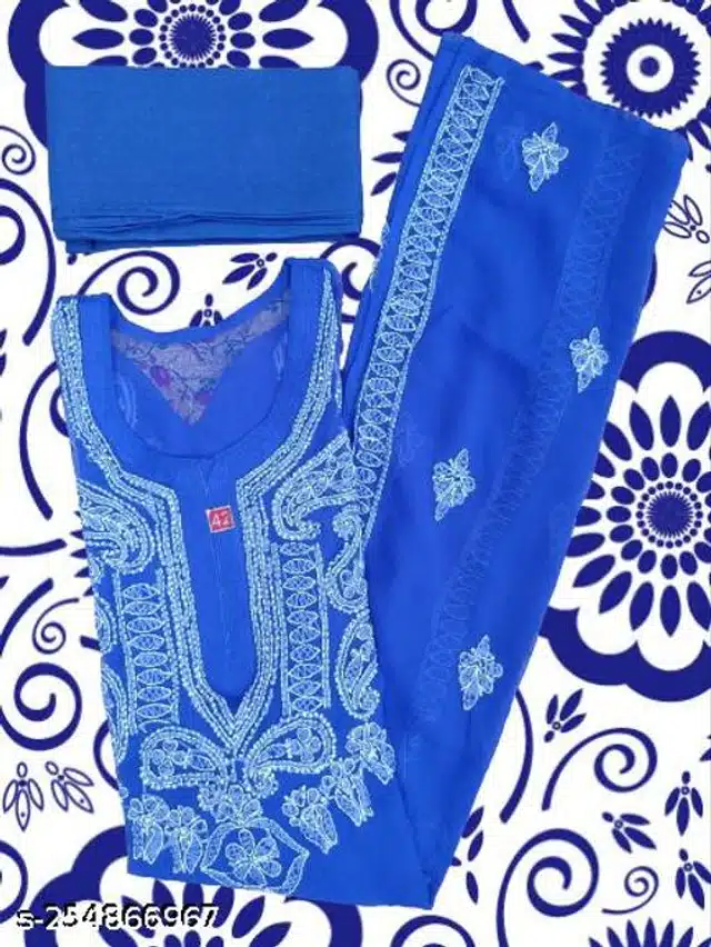 Georgette Embroidered Kurti for Women (Royal Blue, M)