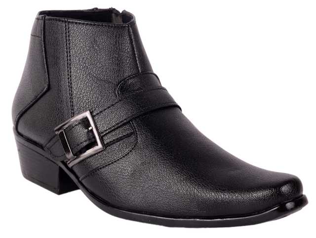 Chasers Men's Height Increasing Faux Leather Formal Side Chain Black Boots (Black, 8) (R-3)