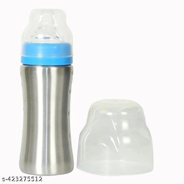 Stainless Steel Milk Bottle for Baby (Silver & Blue, 250 ml)