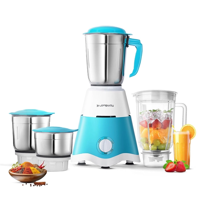 LONGWAY Super Dlx Juicer Mixer Grinder (750 W, 4 Jars, White & Blue)