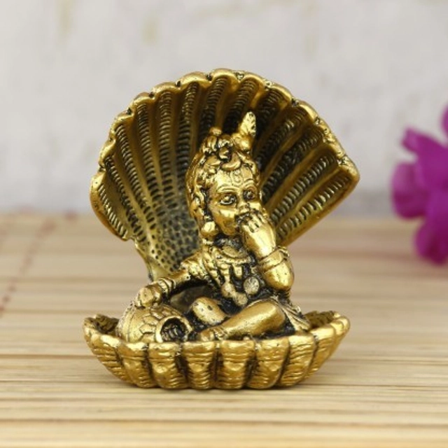 Aluminium Laddu Gopalji with Sheshnag Idol (Gold, 9 cm)