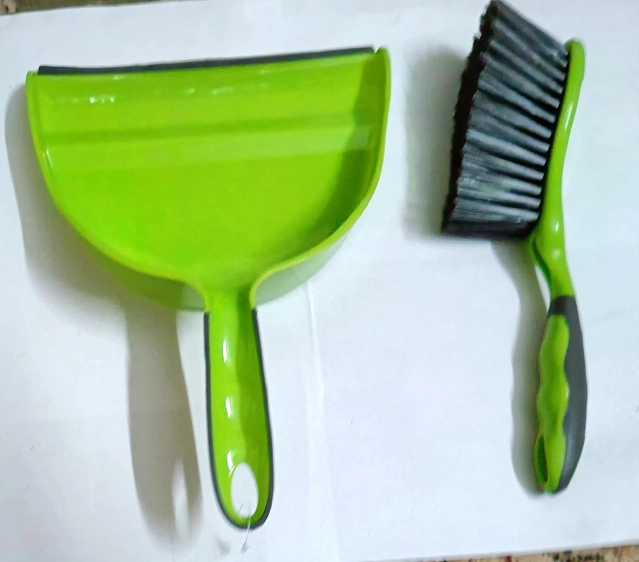 Combo of Plastic Heavy Duty Dust Pan with Brush (Green, Set of 2)