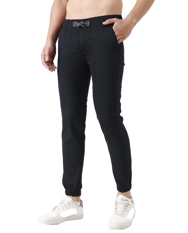 Cotton Blend Slim Fit Jogger Jeans for Men (Black, 30)