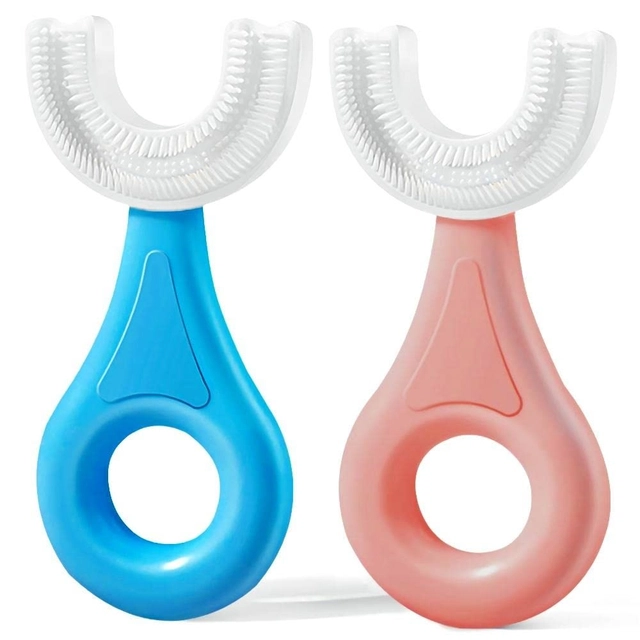 Silicone U Shaped Baby Tooth Brush with 360 Degree Soft Bristles (Multicolor, Pack of 2)