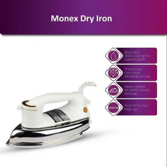 New Range Of Heavy Weight Plancha Dry Iron (White, 1000 W) (ME-29)