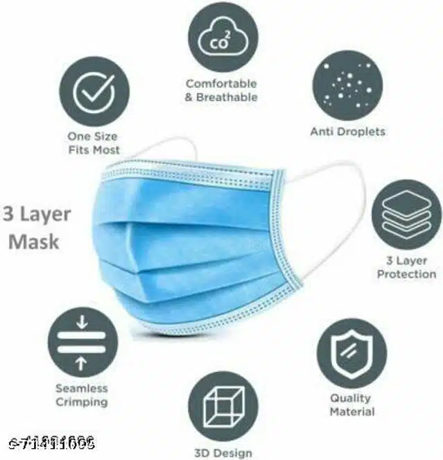 Non-Woven PPE Masks (Blue, Pack of 100)