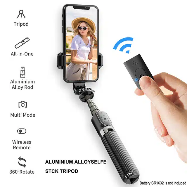 Selfie Stick with Detachable Wireless Remote (Black)