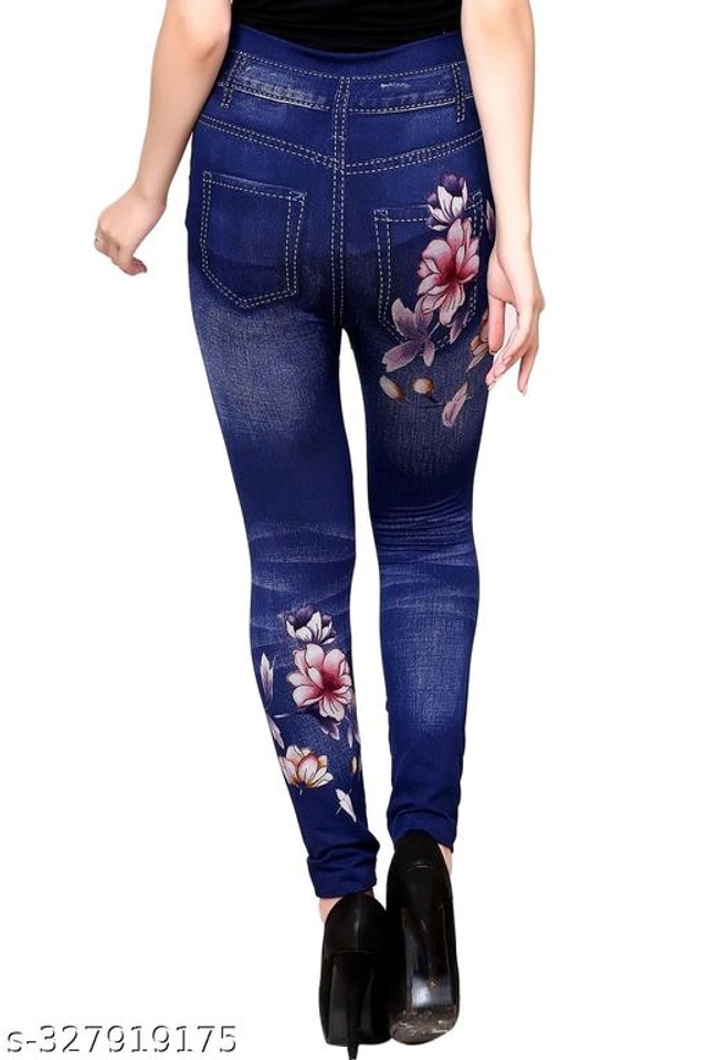 Cotton Blend Dyed Jeggings for Women (Blue, Free Size)