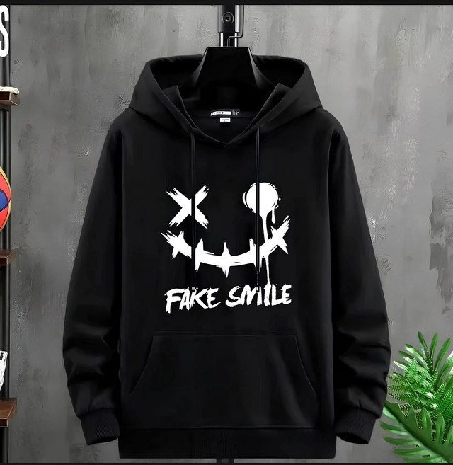 Fleece Printed Hooded Sweatshirt for Men (Black, M)