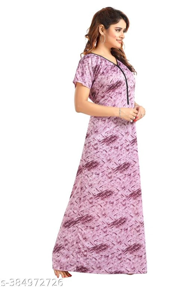 Satin Nightdress for Women (Purple, L)